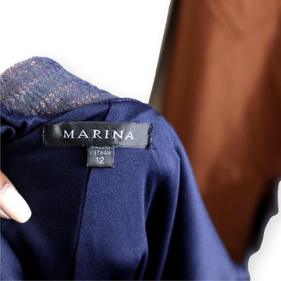 Marina Navy Blue Rhinestone Cocktail Evening Dress 12 - Picture 3 of 8